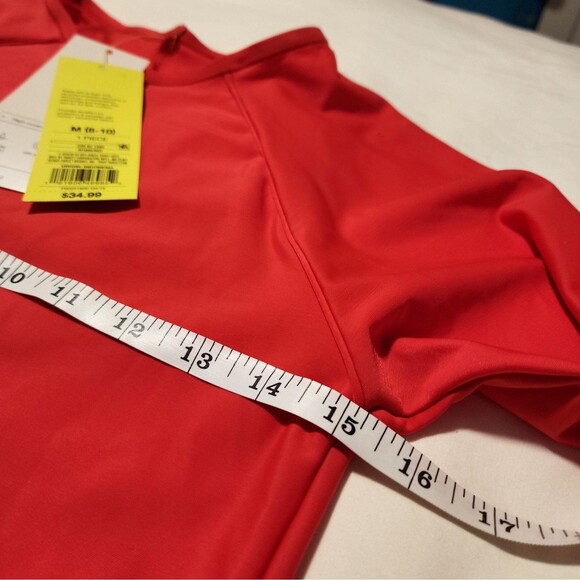 ALL IN MOTION Swimming Top Women sz Medium Coral Red UPF 50+ Pool NWT Summer - Picture 6 of 9